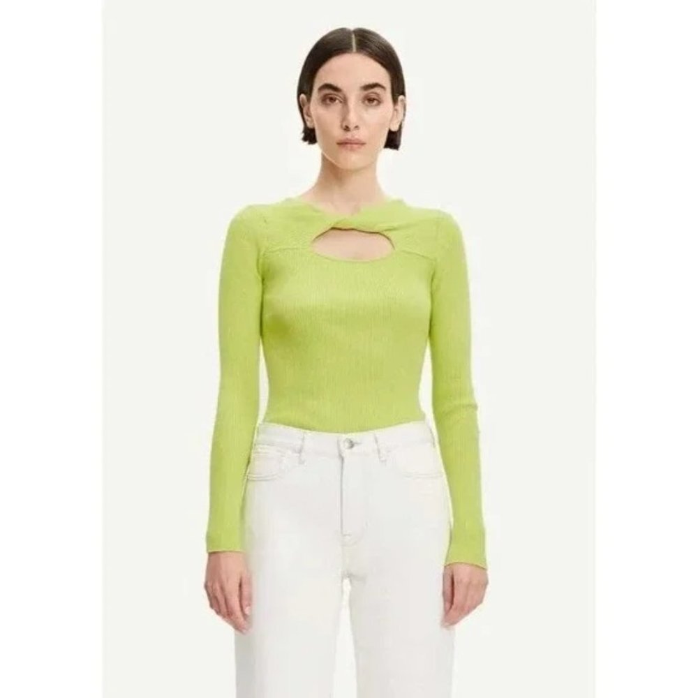 NWT Samsoe Everly Crew Neck Ribbed Knit Cutout Sweater Top Daiquiri Green XL - Picture 9 of 9